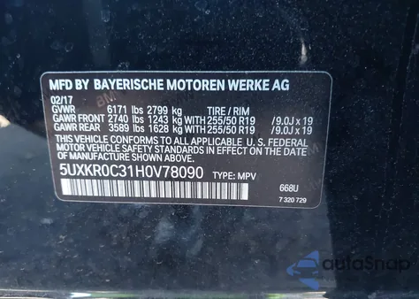 2017 BMW X5 xDrive35I z USA, uszkodzony, nr VIN 5UXKR0C31H0V78090